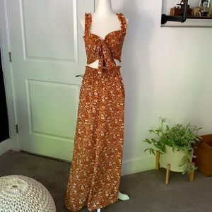 TWO PIECE Summer Floral High Rise WIDE LEG Flowy Pant & Smocked Tank Top Set